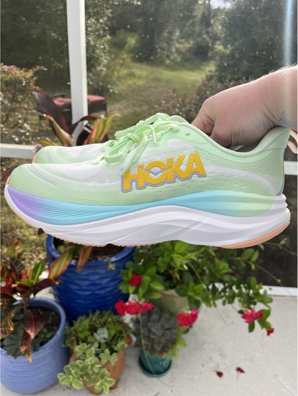 HOKA Skyflow Luna Men's Size 12 D Running Shoes Moth White Green Walking NEW